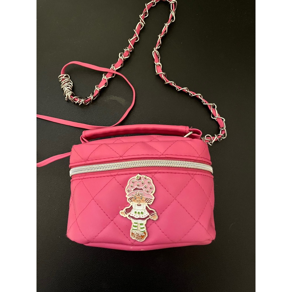 Strawberry Shortcake Pink Quilted Crossbody Vanity Bag Silver Chain Strap